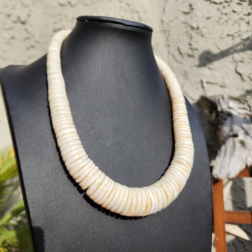 Vtg Ostrich Eggshell Necklace Old Heishi Wafer Disc Beads Hand Rolled Graduated - Picture 9 of 9